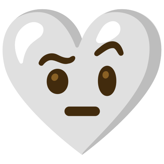 White heart and Face with raised eyebrow