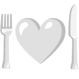 white heart and fork and knife with plate