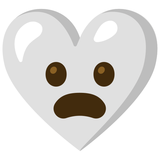 White heart and Frowning face with open mouth