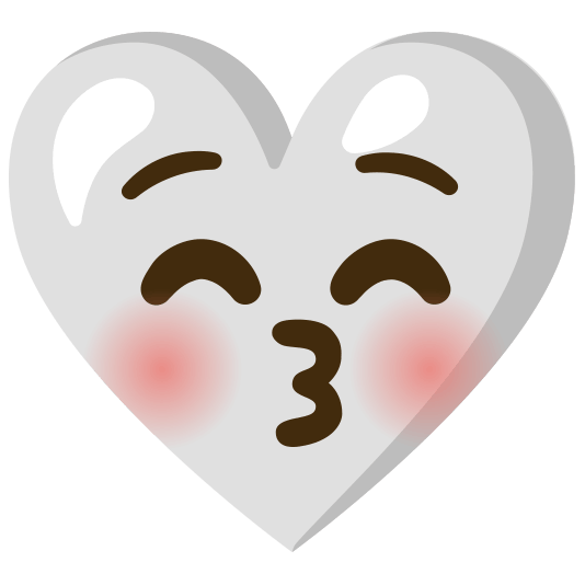 White heart and Kissing face with closed eyes