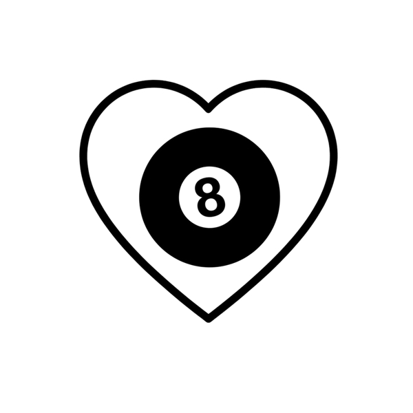 White heart and Pool 8 ball