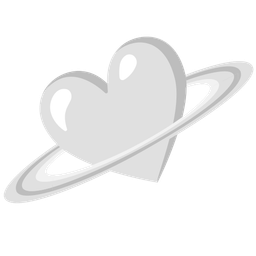 white heart and ringed planet