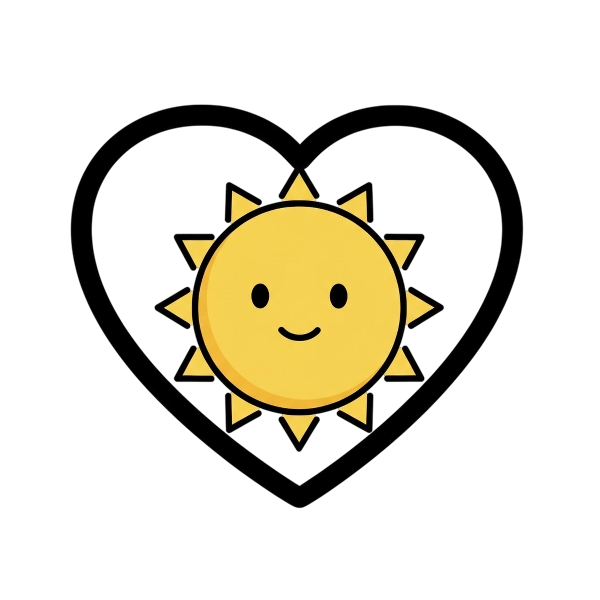 White heart and Sun with face