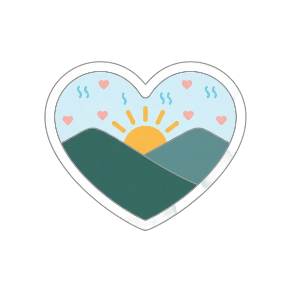 White heart and Sunrise over mountains