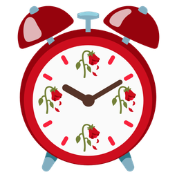 wilted flower and alarm clock