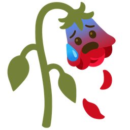 wilted flower and anxious face with sweat