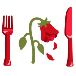 wilted flower and fork and knife with plate