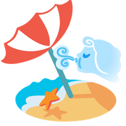 wind face and beach with umbrella
