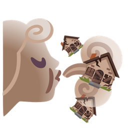 wind face and derelict house