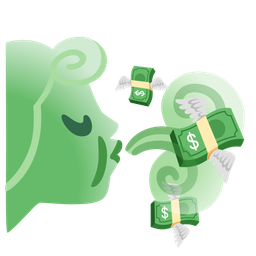 wind face and money with wings