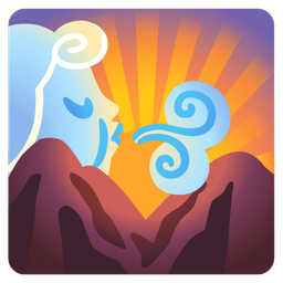 wind face and sunrise over mountains