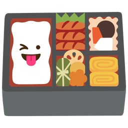 winking face with tongue and bento box
