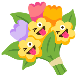 winking face with tongue and bouquet