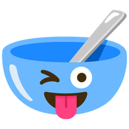 winking face with tongue and bowl with spoon