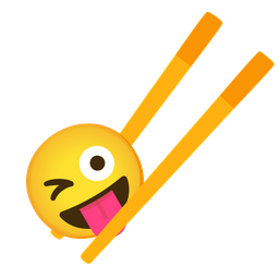 winking face with tongue and chopsticks