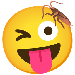 winking face with tongue and cockroach