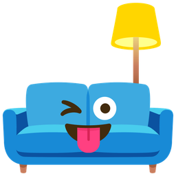 winking face with tongue and couch and lamp