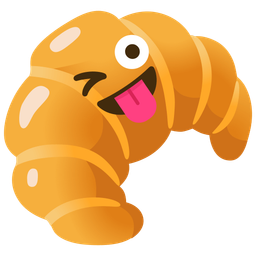 winking face with tongue and croissant