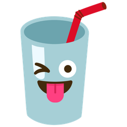 winking face with tongue and cup with straw