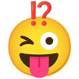 winking face with tongue and exclamation question mark