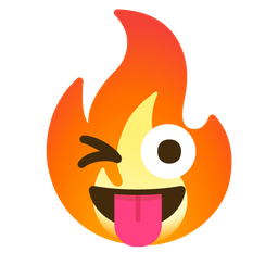 winking face with tongue and fire