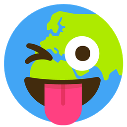 winking face with tongue and globe showing Europe-Africa