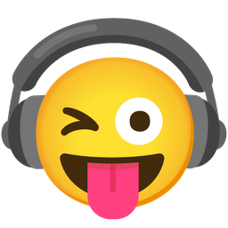 winking face with tongue and headphone