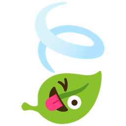 winking face with tongue and leaf fluttering in wind