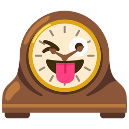 winking face with tongue and mantelpiece clock