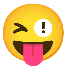 winking face with tongue and red exclamation mark