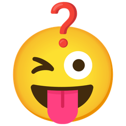 winking face with tongue and red question mark