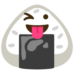 winking face with tongue and rice ball