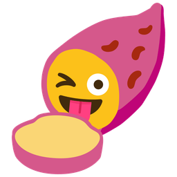 winking face with tongue and roasted sweet potato