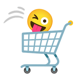 winking face with tongue and shopping cart
