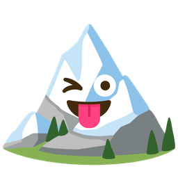 winking face with tongue and snow-capped mountain