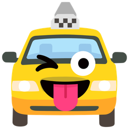 winking face with tongue and taxi