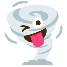 winking face with tongue and tornado