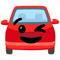 winking face and automobile