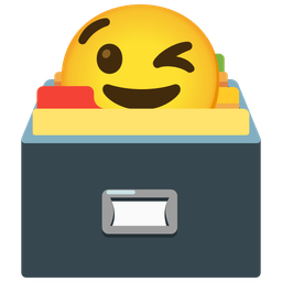 winking face and card file box