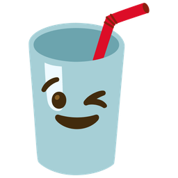 winking face and cup with straw
