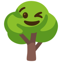 winking face and deciduous tree