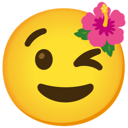 winking face and hibiscus
