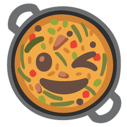 winking face and shallow pan of food