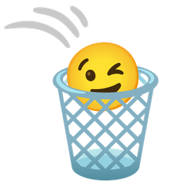 winking face and wastebasket