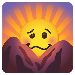 woozy face and sunrise over mountains