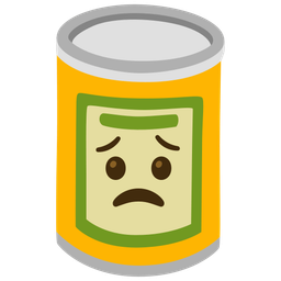 worried face and canned food
