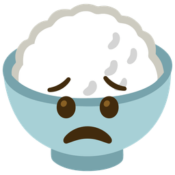 Worried face and Cooked rice