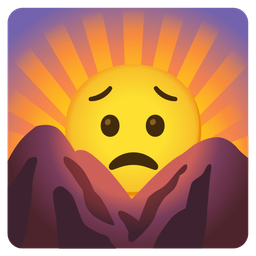 Worried face and Sunrise over mountains