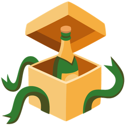 wrapped gift and bottle with popping cork