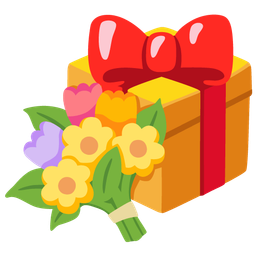 wrapped gift and bouquet